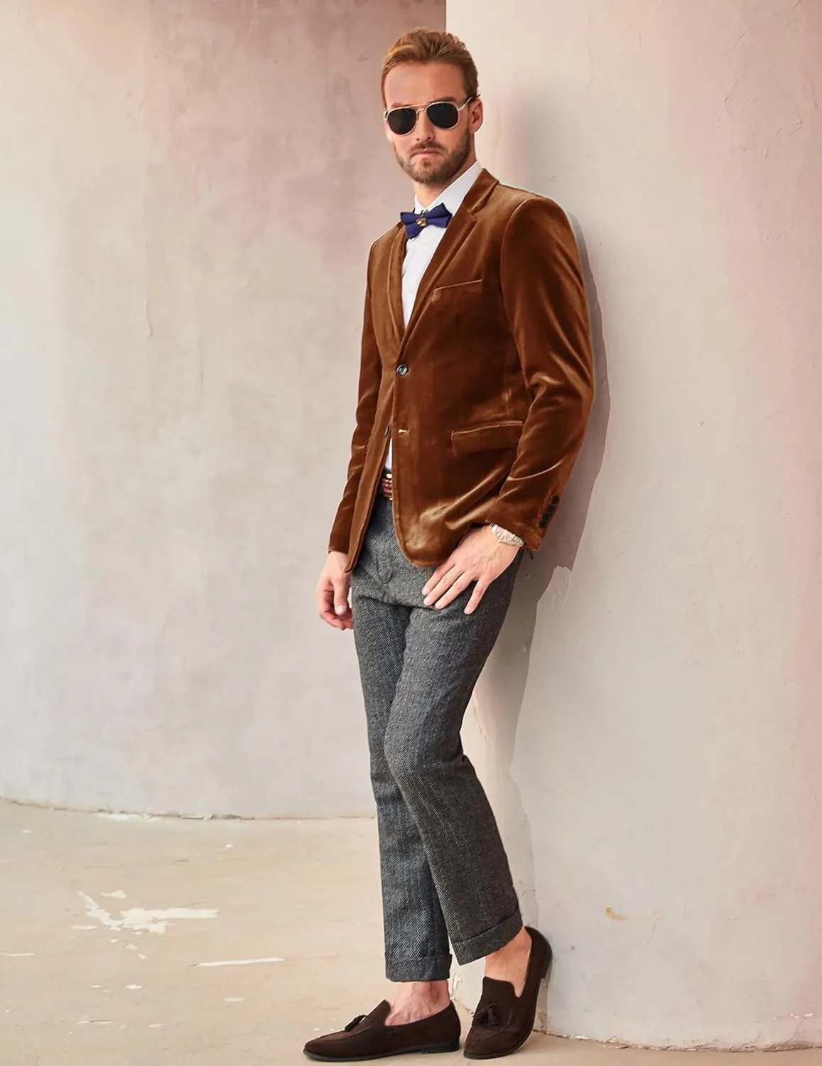 PJ PAUL JONES Mens Velvet Blazer Two Button Sport Coat Solid Slim Fit Suit Jacket for Dinner Prom Wedding