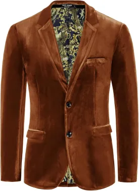 PJ PAUL JONES Mens Velvet Blazer Two Button Sport Coat Solid Slim Fit Suit Jacket for Dinner Prom Wedding