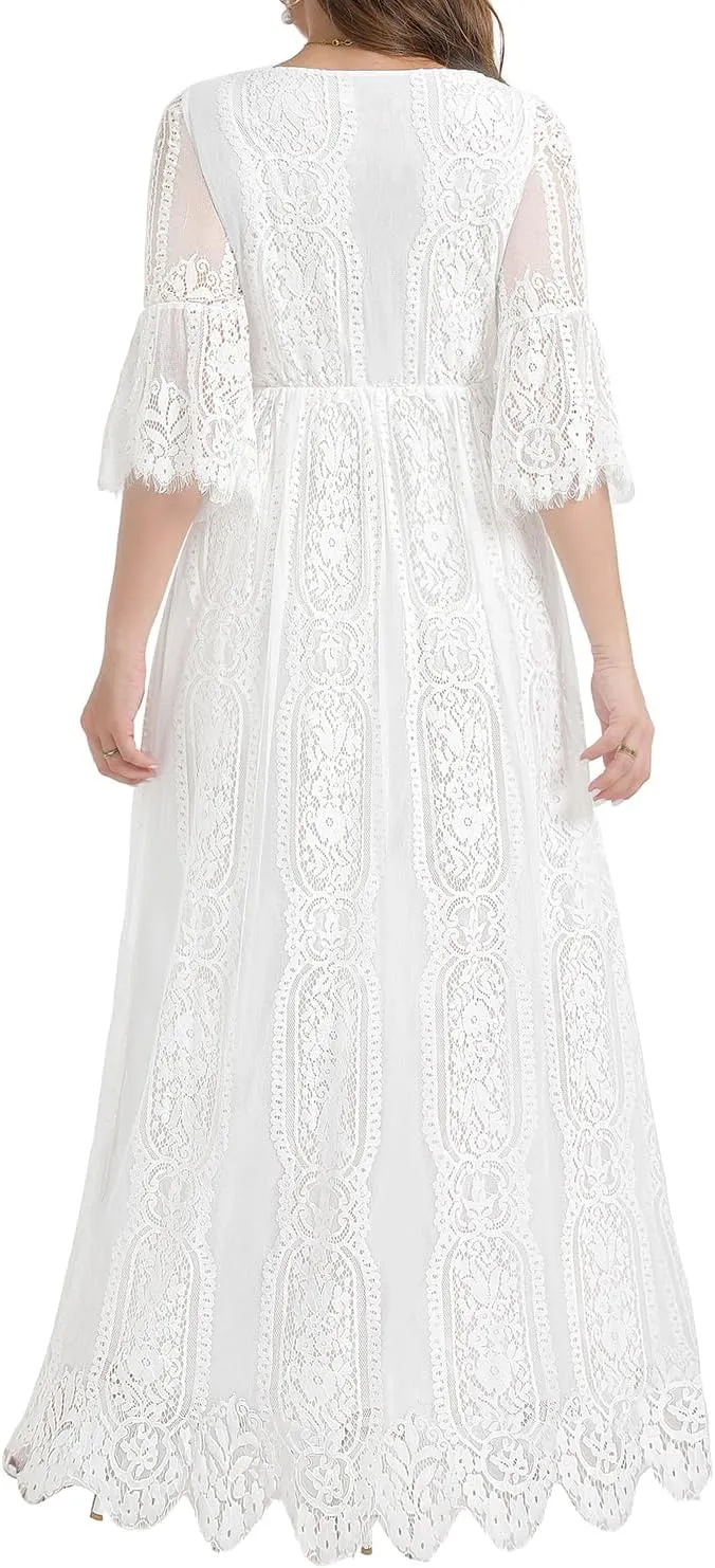 Plus Size Wedding Dress Boho - Maxi Bridal Shower Bohemian Formal Lace Long Dresses