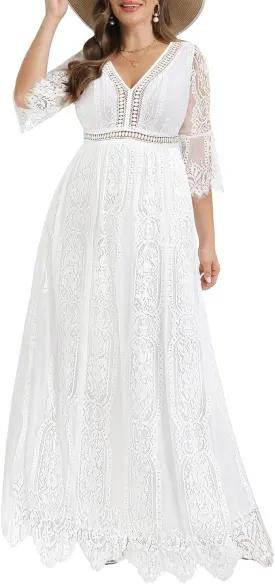 Plus Size Wedding Dress Boho - Maxi Bridal Shower Bohemian Formal Lace Long Dresses