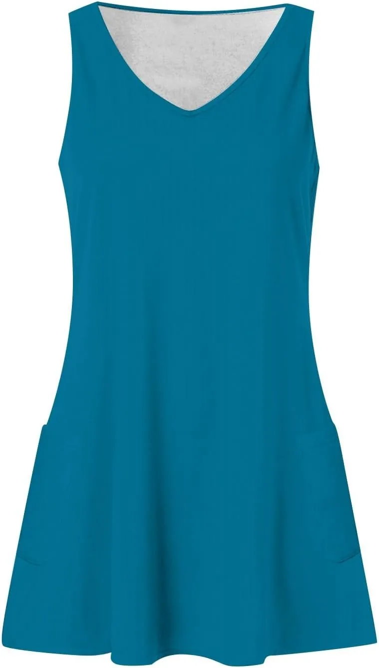 Summer Dresses for Women 2025 Casual V Neck Sleeveless Sundresses Boho Tank Dress Beach Dresses with Pockets
