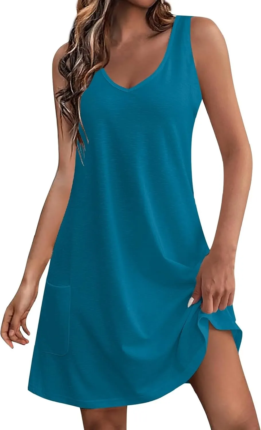 Summer Dresses for Women 2025 Casual V Neck Sleeveless Sundresses Boho Tank Dress Beach Dresses with Pockets