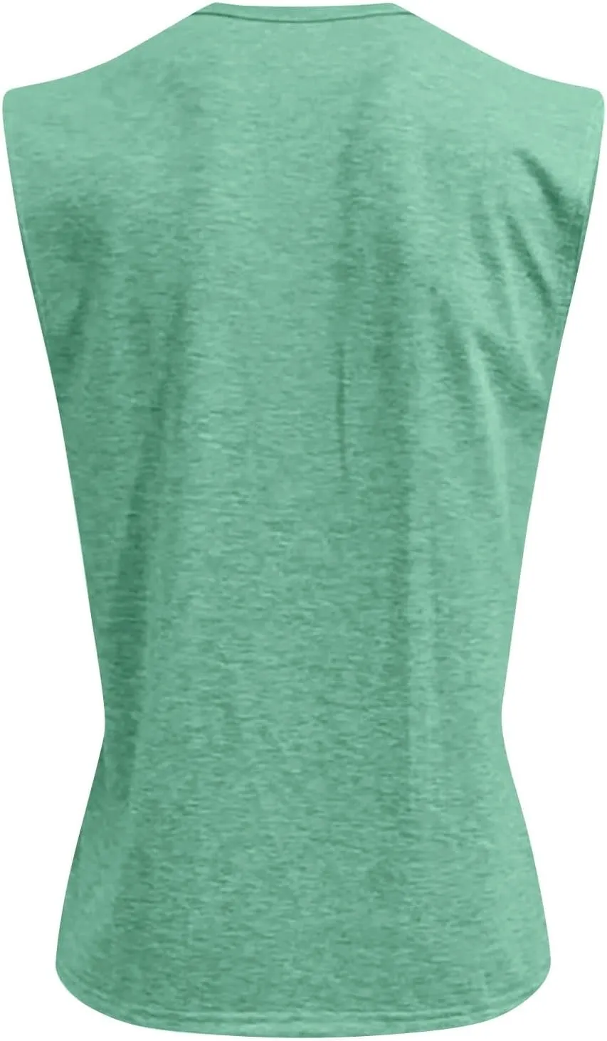 Summer Tops 2025 Men's Polo Shirt Sleeveless Distressed Washed V Neck Button T-Shirt Relaxed Fit Casual Vintage Solid Tee Top