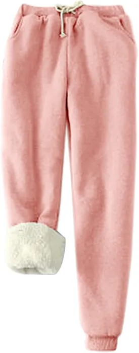 Sweatpants Women Fleece Lined,Winter Warm Joggers High Waist Athletic Jogger Pants Thicken Outdoor Pants with Pocket