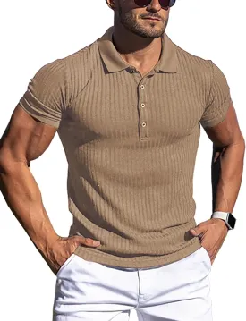 URRU Men's Muscle T Shirts Stretch Short Sleeve Workout Tee Casual Slim Fit Polo Shirt