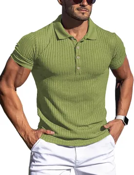 URRU Men's Muscle T Shirts Stretch Short Sleeve Workout Tee Casual Slim Fit Polo Shirt