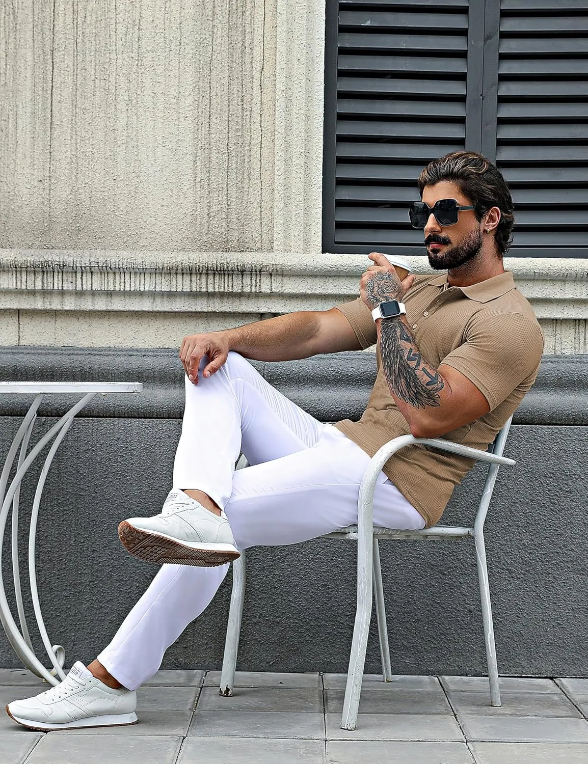 URRU Men's Muscle T Shirts Stretch Short Sleeve Workout Tee Casual Slim Fit Polo Shirt