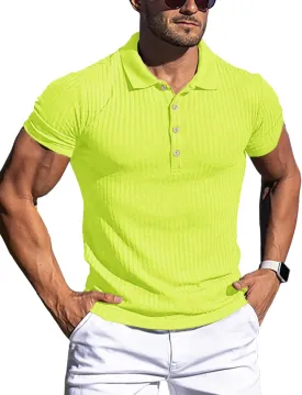 URRU Men's Muscle T Shirts Stretch Short Sleeve Workout Tee Casual Slim Fit Polo Shirt