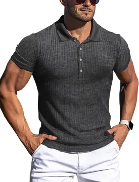 URRU Men's Muscle T Shirts Stretch Short Sleeve Workout Tee Casual Slim Fit Polo Shirt