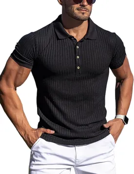 URRU Men's Muscle T Shirts Stretch Short Sleeve Workout Tee Casual Slim Fit Polo Shirt