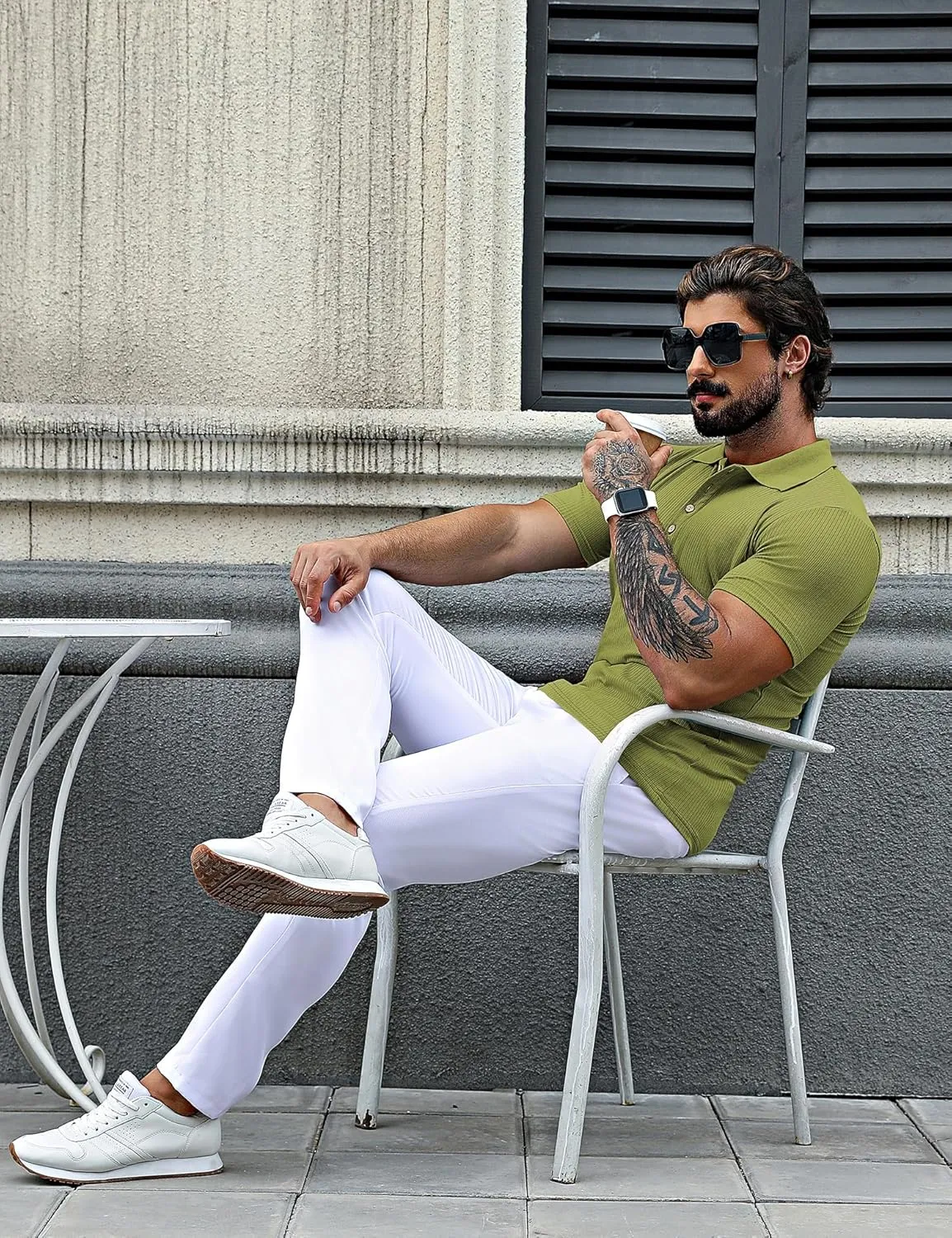 URRU Men's Muscle T Shirts Stretch Short Sleeve Workout Tee Casual Slim Fit Polo Shirt