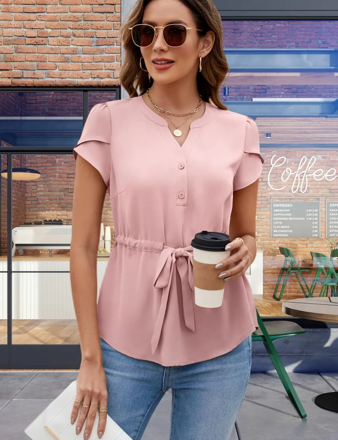VIMPUNEC Womens Dressy Casual Blouses Summer Trendy Peplum Tops Business Work Button Down Top
