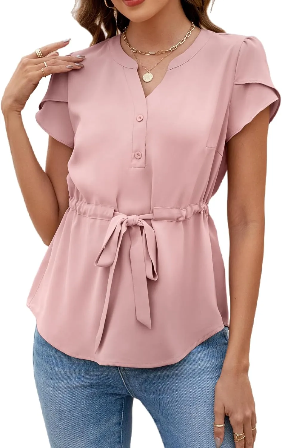 VIMPUNEC Womens Dressy Casual Blouses Summer Trendy Peplum Tops Business Work Button Down Top