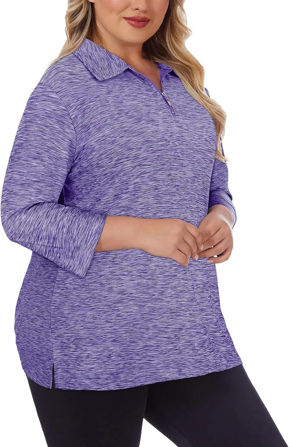Viracy Plus Size Womens Golf Polo Shirts 3/4 Sleeve Zip Up Quick Dry Workout Tops