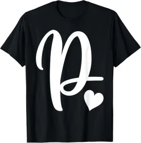 white letter P monogram initial minimalist heart graphic T-Shirt
