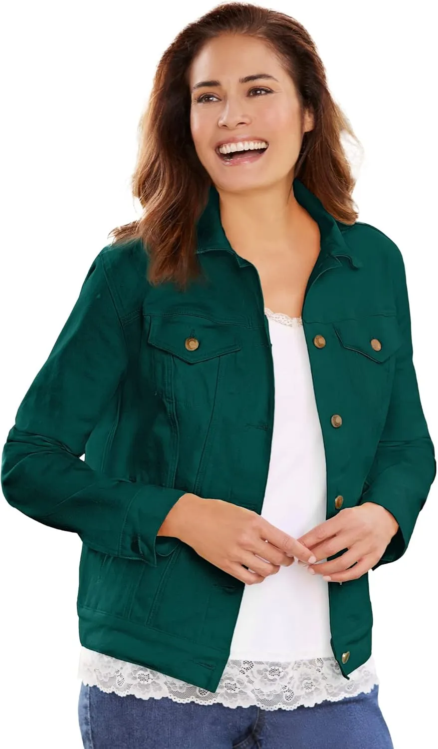Woman Within Plus Size Stretch Denim Jacket Cropped Jean Jacket