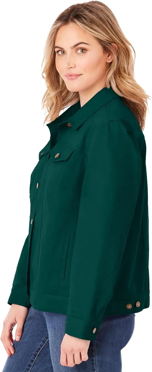 Woman Within Plus Size Stretch Denim Jacket Cropped Jean Jacket