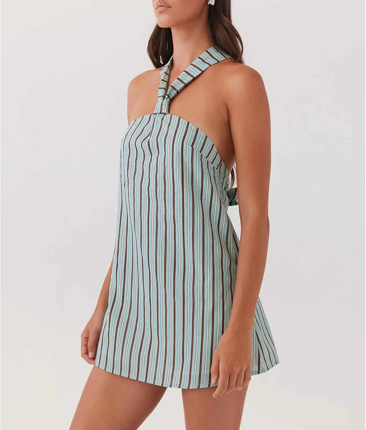 Women Y2K Halter Mini Dress Sexy Sleeveles Open Back Slim Fit Short Dress Tie Back Cocktail Party Night Out Sundress