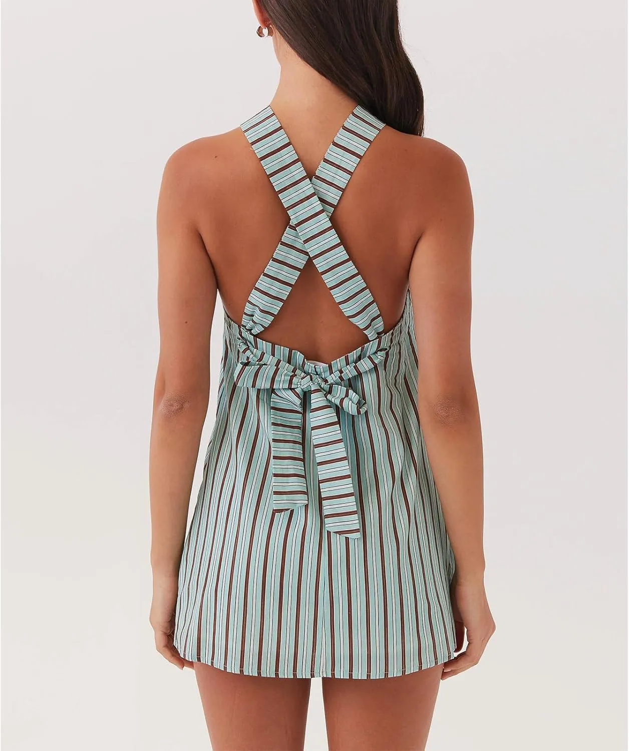 Women Y2K Halter Mini Dress Sexy Sleeveles Open Back Slim Fit Short Dress Tie Back Cocktail Party Night Out Sundress
