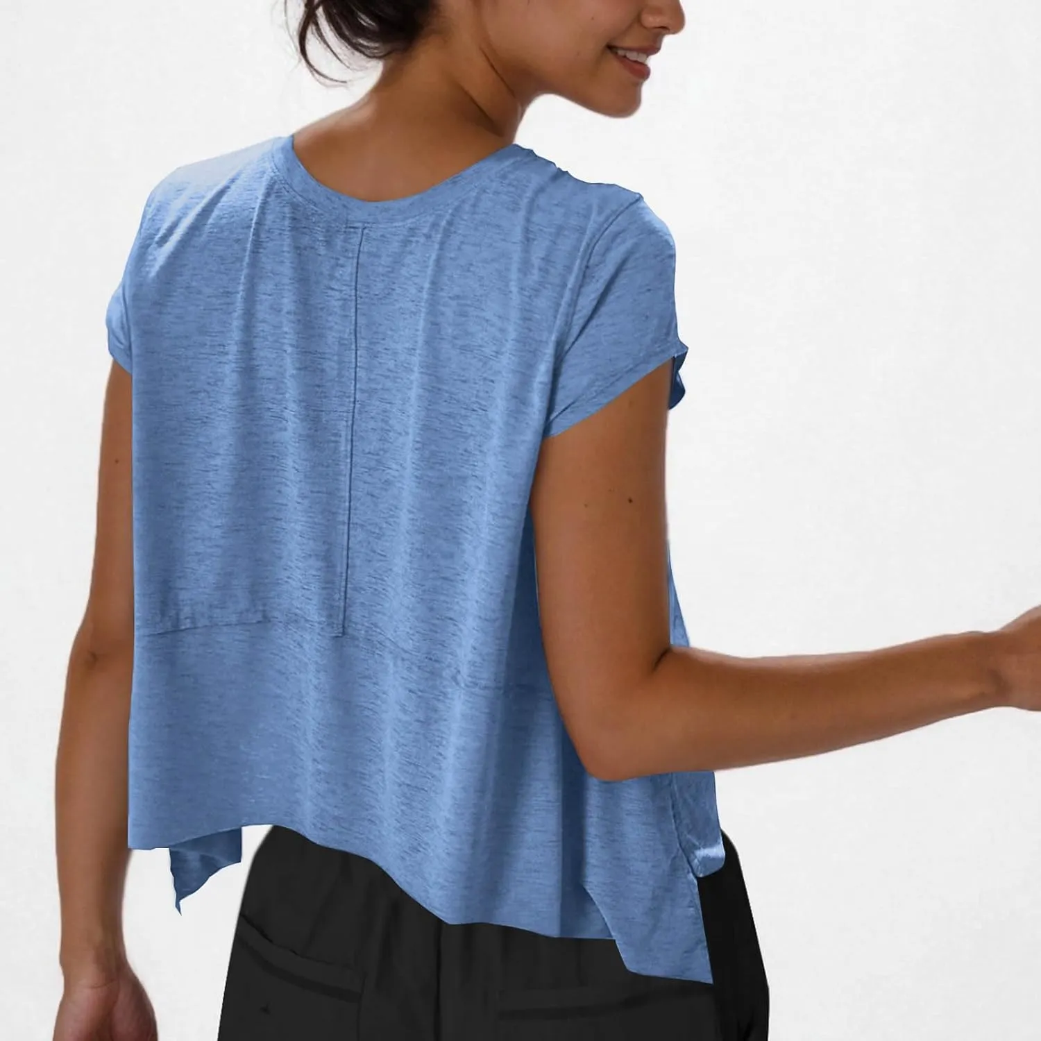 Women's Athletic T-Shirts Fashion Irregular Hem Crewneck Cap Sleeve Cropped Tops Lightweight Breathable Yoga Gym Tees