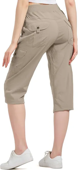 Women's Cargo Capris Hiking Pants with 6 Pockets Lightweight Quick Dry Outdoor Travel Casual Cotton Comfy Summer Pants