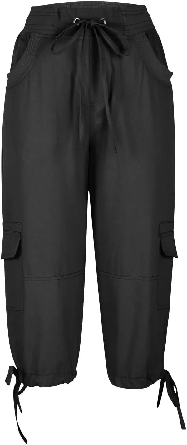 Womens Cargo Capris Summer Casual Drawstring Low Waisted Hiking Jogger Pants Lightweight Outdoor Cotton Capri Pants