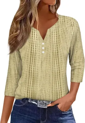 Women's Casual V-Neck 3/4 Sleeve Button Down Floral Print Blouse Top for Spring and Summer Fashion Outfit
