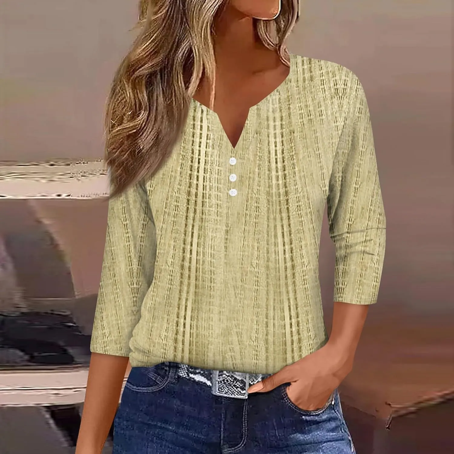 Women's Casual V-Neck 3/4 Sleeve Button Down Floral Print Blouse Top for Spring and Summer Fashion Outfit