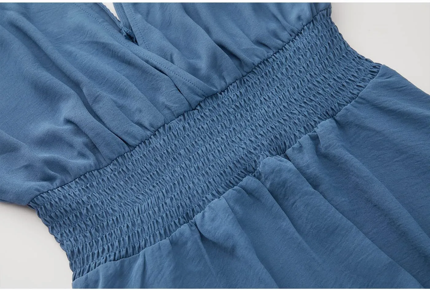 Women's Lace Maxi Dress Short Sleeve V Neck Party Dress Smocked Waist Boho Maxi Dress Bohemian Dress for Women
