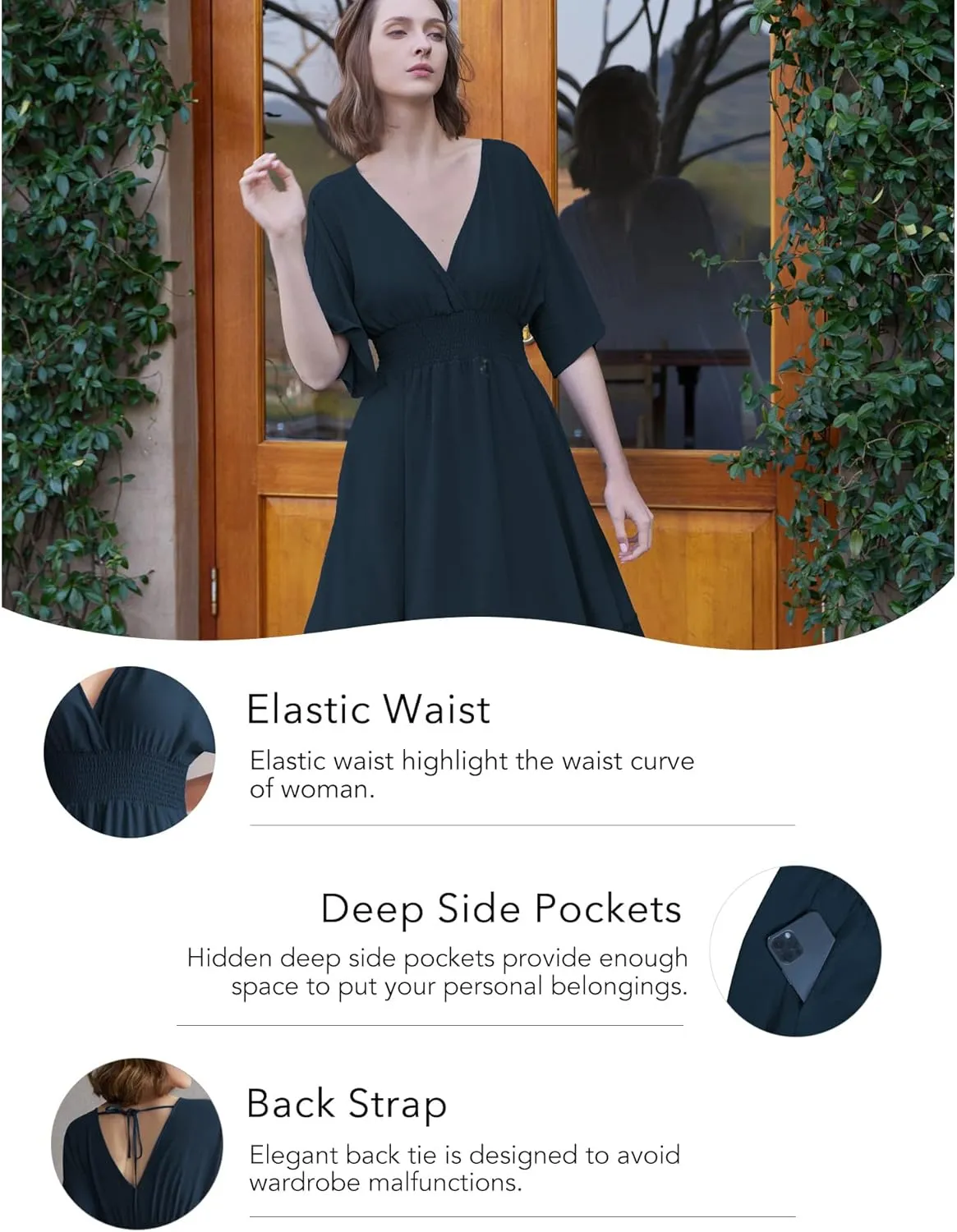Women's Lace Maxi Dress Short Sleeve V Neck Party Dress Smocked Waist Boho Maxi Dress Bohemian Dress for Women
