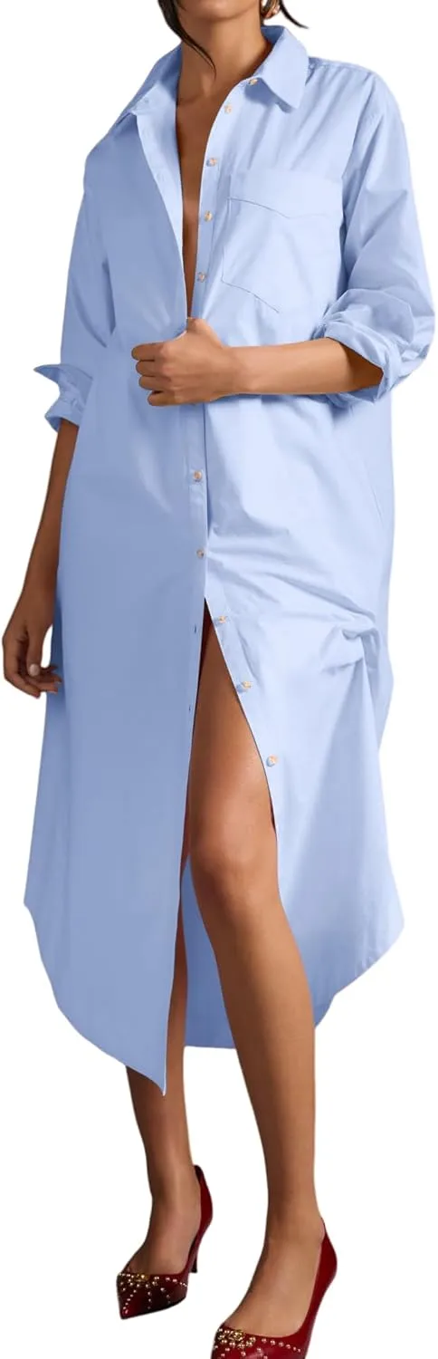 Women's Long Sleeve Denim Midi Shirt Dress