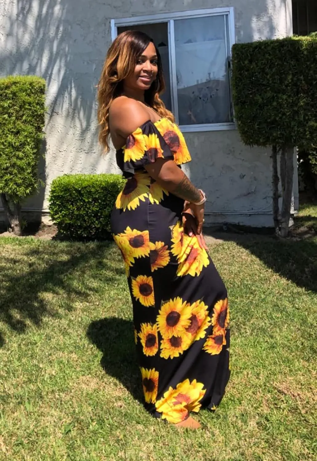 Women's Off Shoulder Maxi Dress Sexy Hawaiian Floral Long Party Dresses