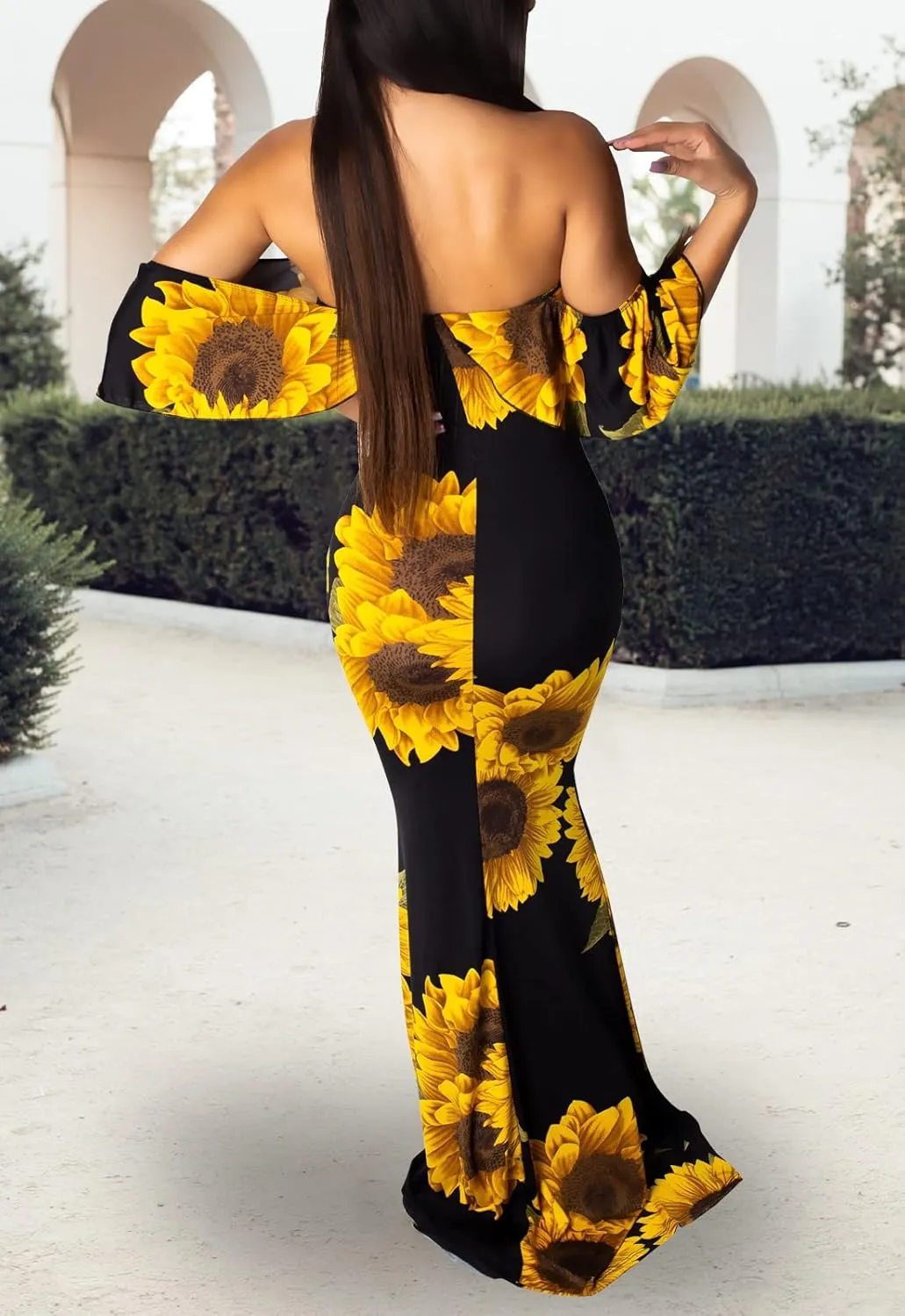 Women's Off Shoulder Maxi Dress Sexy Hawaiian Floral Long Party Dresses