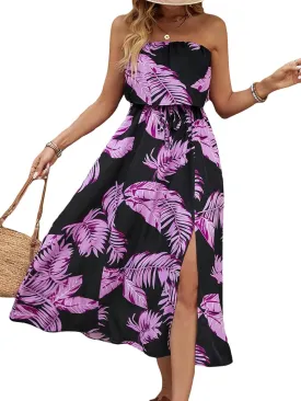 Women's Ruffle Floral Maxi Summer Casual Dress Off Shoulder Wedding Guest Slit Hem Beach Prom Dresses