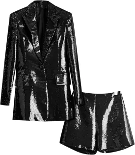 Womens Sequins Blazer Jacket Shorts Set Womens Tuxedo Suits for Women 2 Piece Sets Casual Outfits Dressy Christmas Wedding