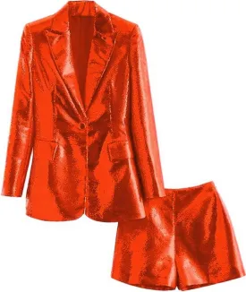 Womens Sequins Blazer Jacket Shorts Set Womens Tuxedo Suits for Women 2 Piece Sets Casual Outfits Dressy Christmas Wedding