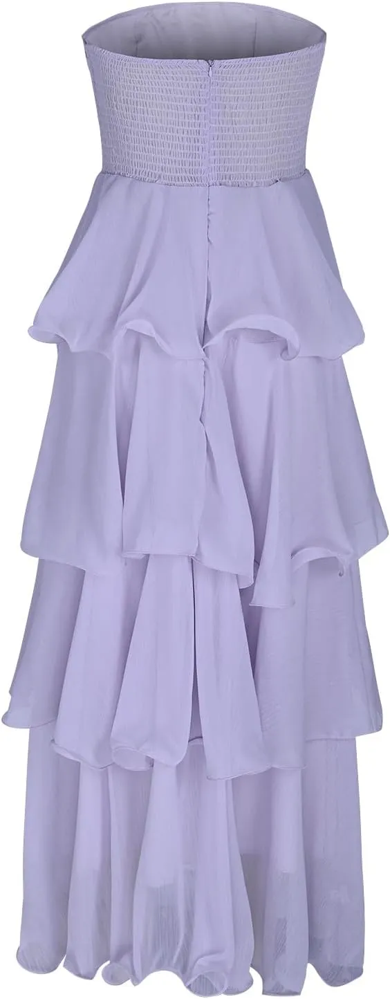 Women's Summer Boho Sleeveless Maxi Dress Off Shoulder Tube Ruffle Tiered Layered Swing Long Beach Vacation Dresses