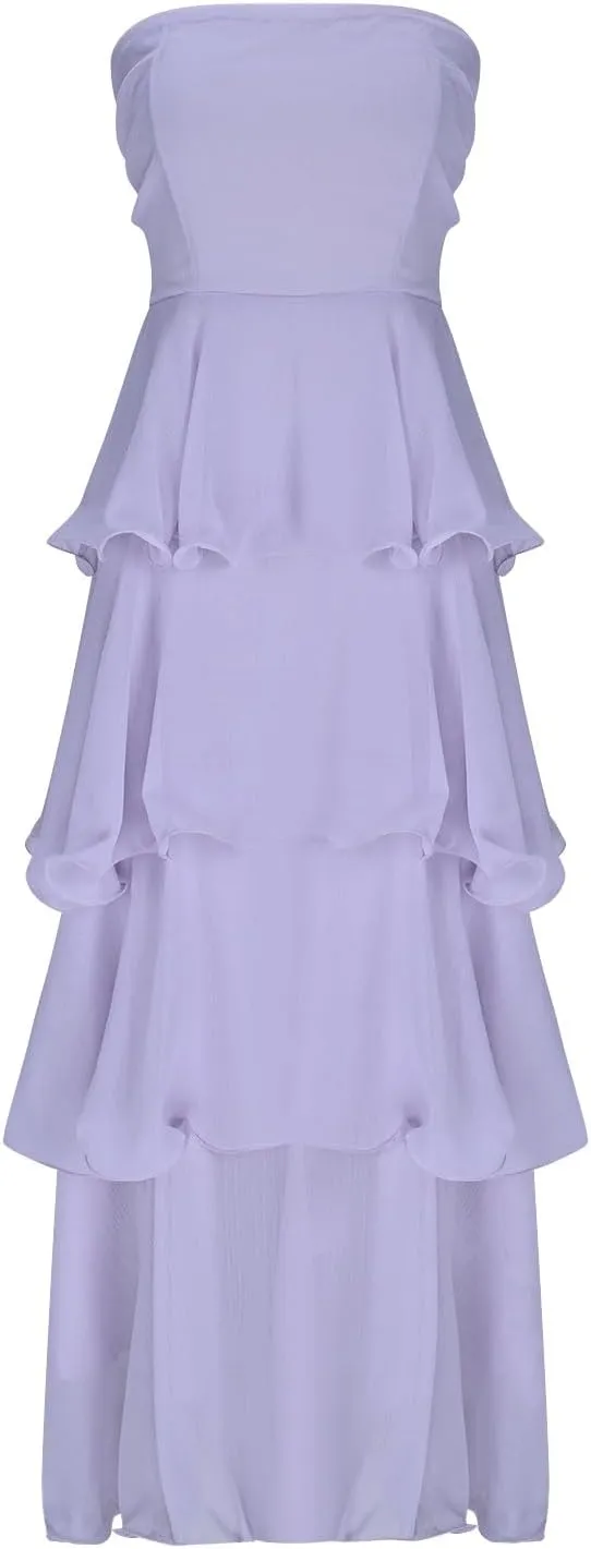 Women's Summer Boho Sleeveless Maxi Dress Off Shoulder Tube Ruffle Tiered Layered Swing Long Beach Vacation Dresses