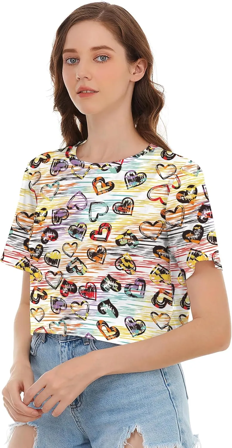 Womens Summer Sexy Crop Tops Oversized Floral Print Graphic Geometric Cropped T Shirts