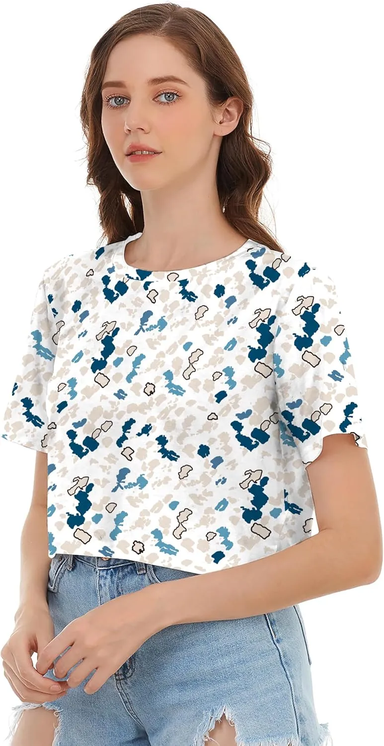 Womens Summer Sexy Crop Tops Oversized Floral Print Graphic Geometric Cropped T Shirts