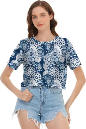 Womens Summer Sexy Crop Tops Oversized Floral Print Graphic Geometric Cropped T Shirts