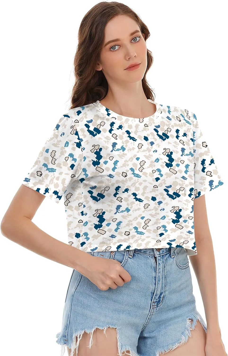 Womens Summer Sexy Crop Tops Oversized Floral Print Graphic Geometric Cropped T Shirts