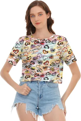 Womens Summer Sexy Crop Tops Oversized Floral Print Graphic Geometric Cropped T Shirts