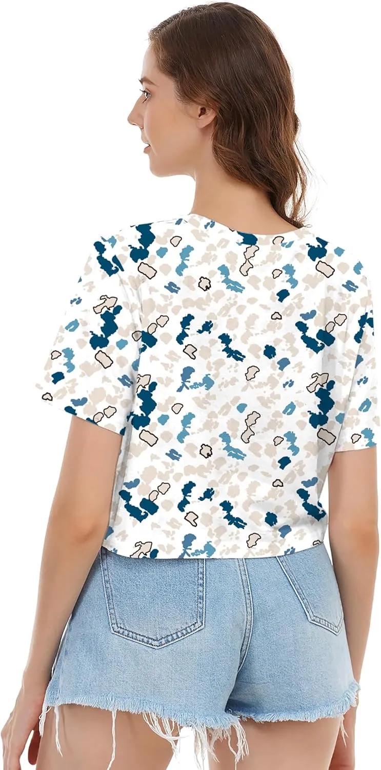 Womens Summer Sexy Crop Tops Oversized Floral Print Graphic Geometric Cropped T Shirts