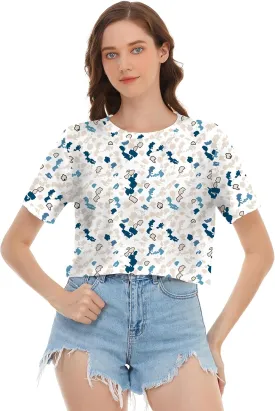 Womens Summer Sexy Crop Tops Oversized Floral Print Graphic Geometric Cropped T Shirts