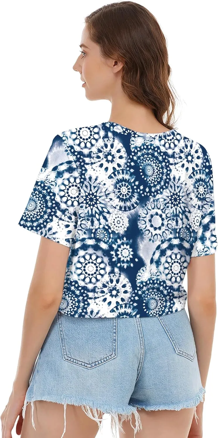 Womens Summer Sexy Crop Tops Oversized Floral Print Graphic Geometric Cropped T Shirts