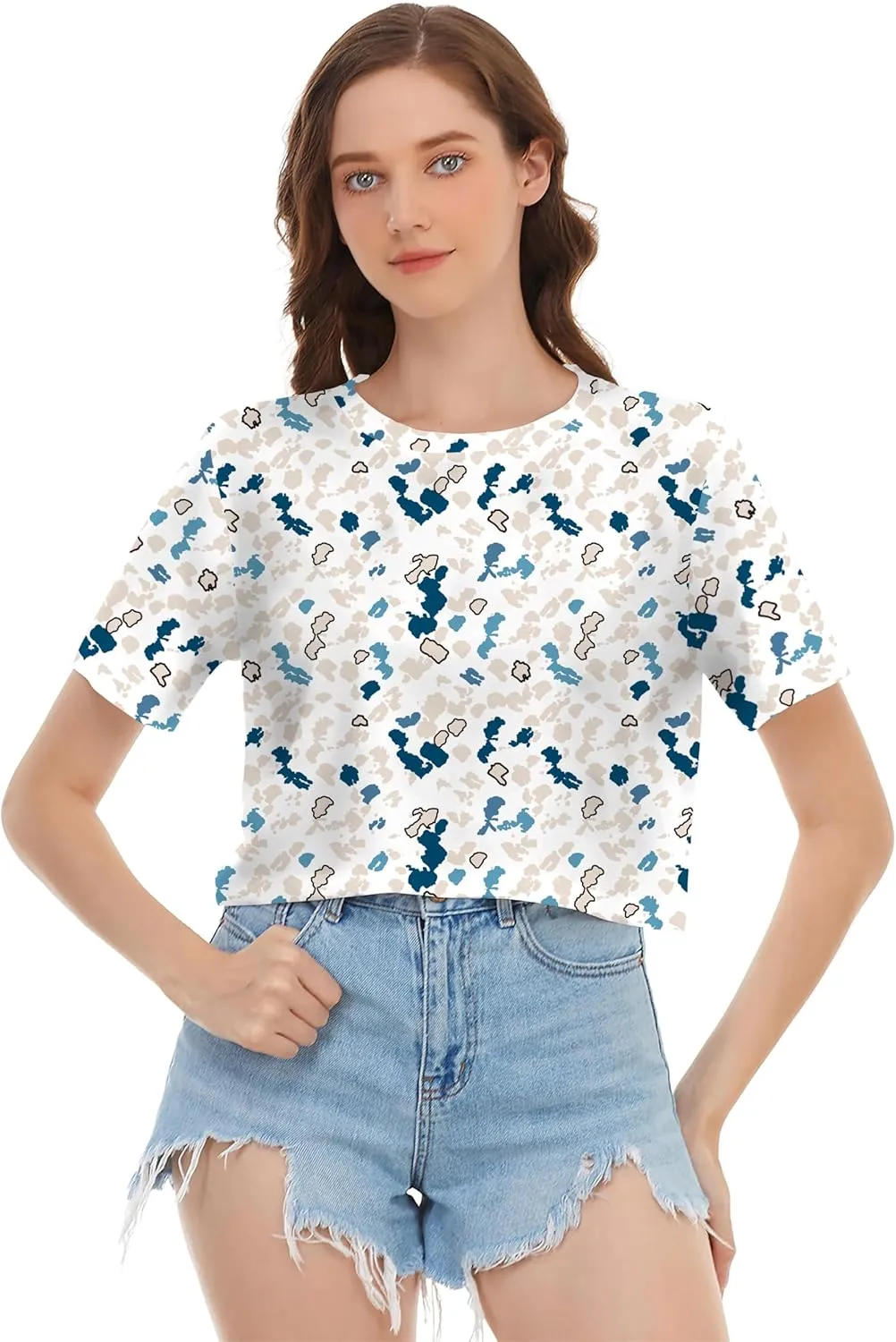 Womens Summer Sexy Crop Tops Oversized Floral Print Graphic Geometric Cropped T Shirts