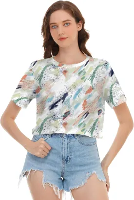 Womens Summer Sexy Crop Tops Oversized Floral Print Graphic Geometric Cropped T Shirts