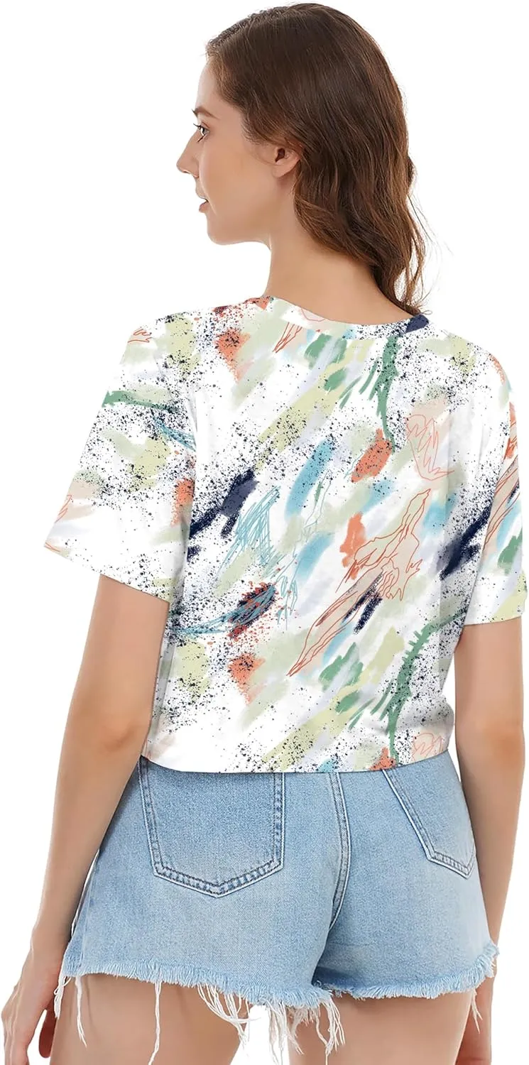 Womens Summer Sexy Crop Tops Oversized Floral Print Graphic Geometric Cropped T Shirts