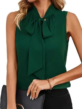Women's Tie Bow Neck Sleeveless Blouse Elegant Office Work Shirt Tank Top